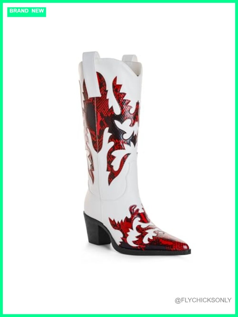 Mid Calf Cowgirl Boots Faux Leather Chunky Heel Pointed Toe Pull On Western